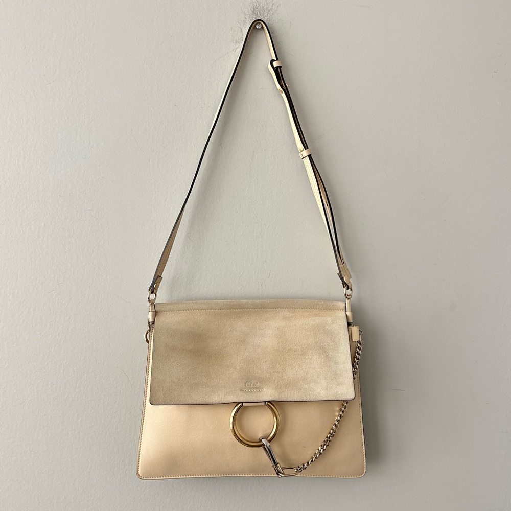 SOLD - Chloé Faye Medium Shoulder Bag in Beige Leather and Suede
